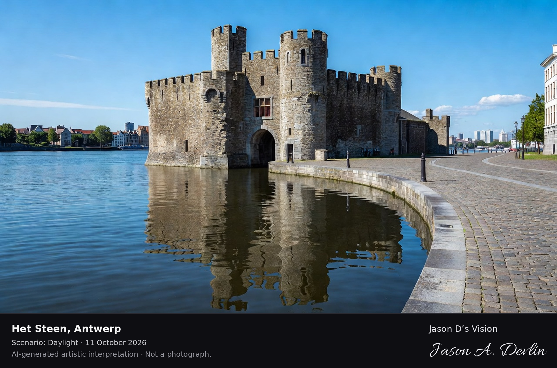 AI-generated artistic interpretation of Het Steen, Antwerp, Belgium.