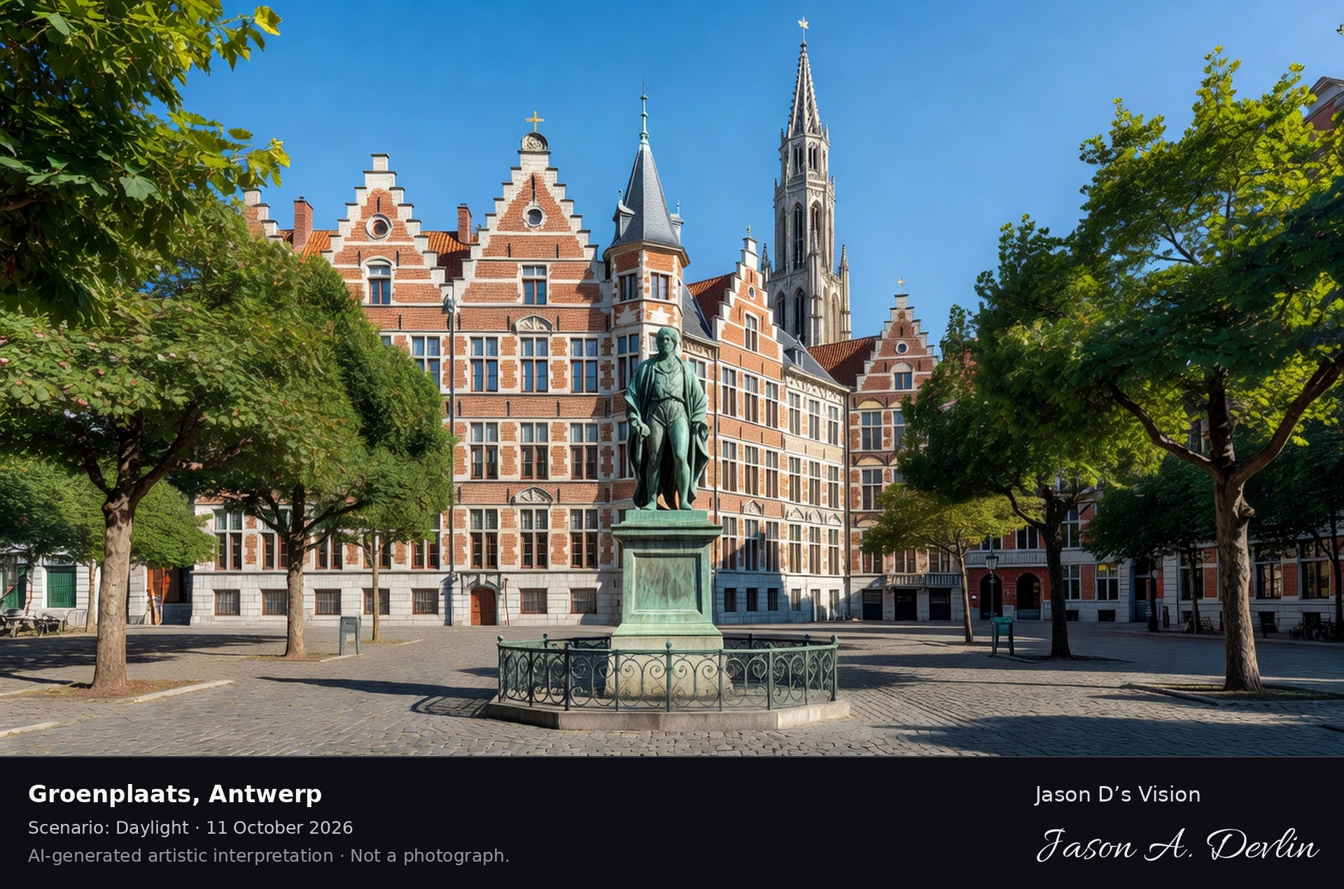 AI-generated artistic interpretation of Groenplaats, Antwerp, Belgium.