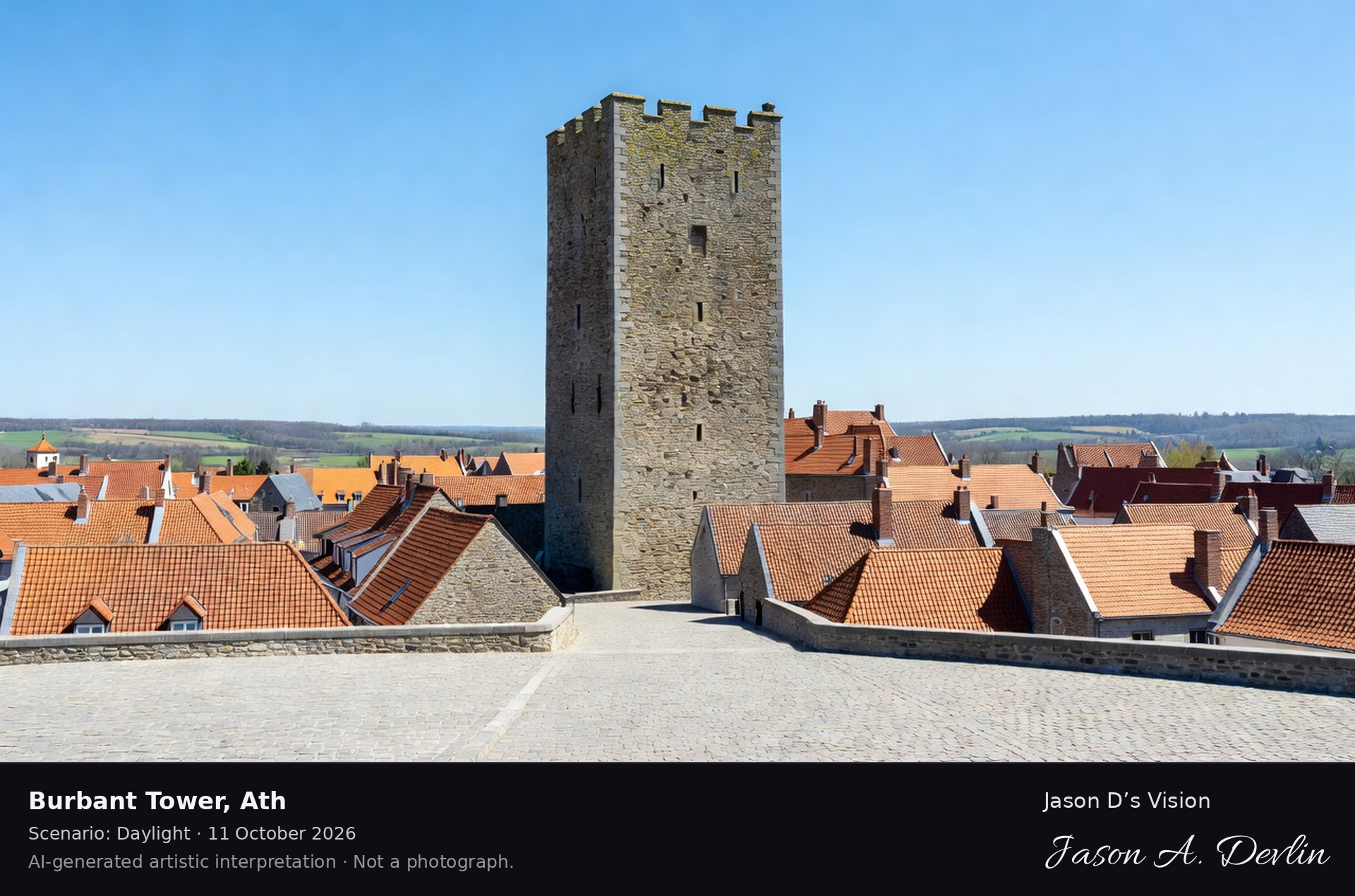 AI-generated artistic interpretation of Burbant Tower, Ath, Belgium.
