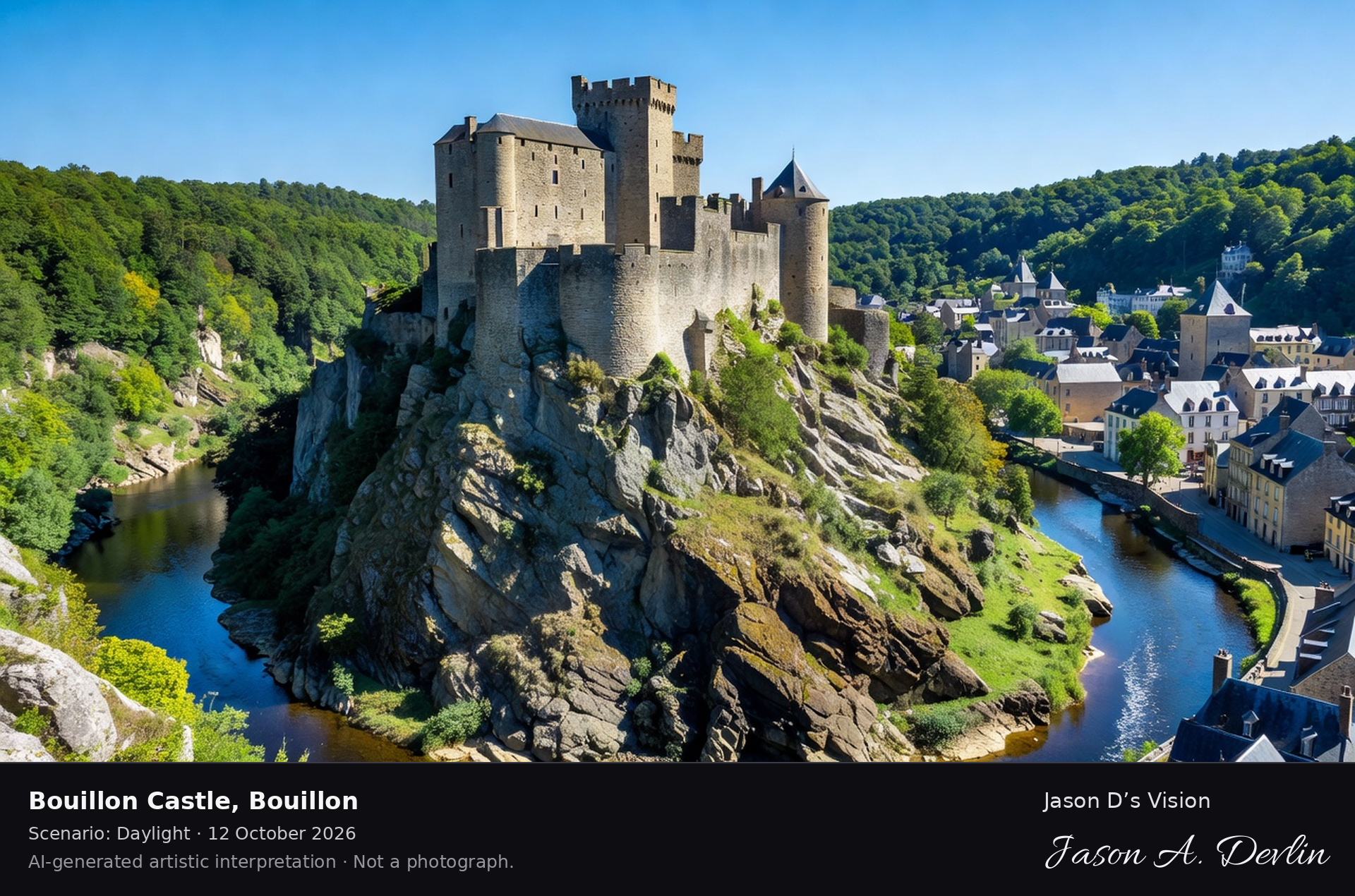 AI-generated artistic interpretation of Bouillon Castle, Bouillon, Belgium.