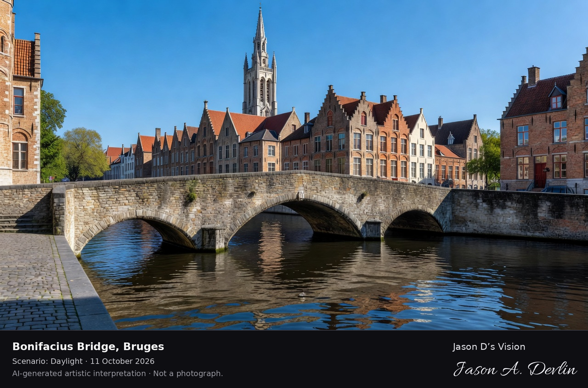 AI-generated artistic interpretation of Bonifacius Bridge, Bruges, Belgium.