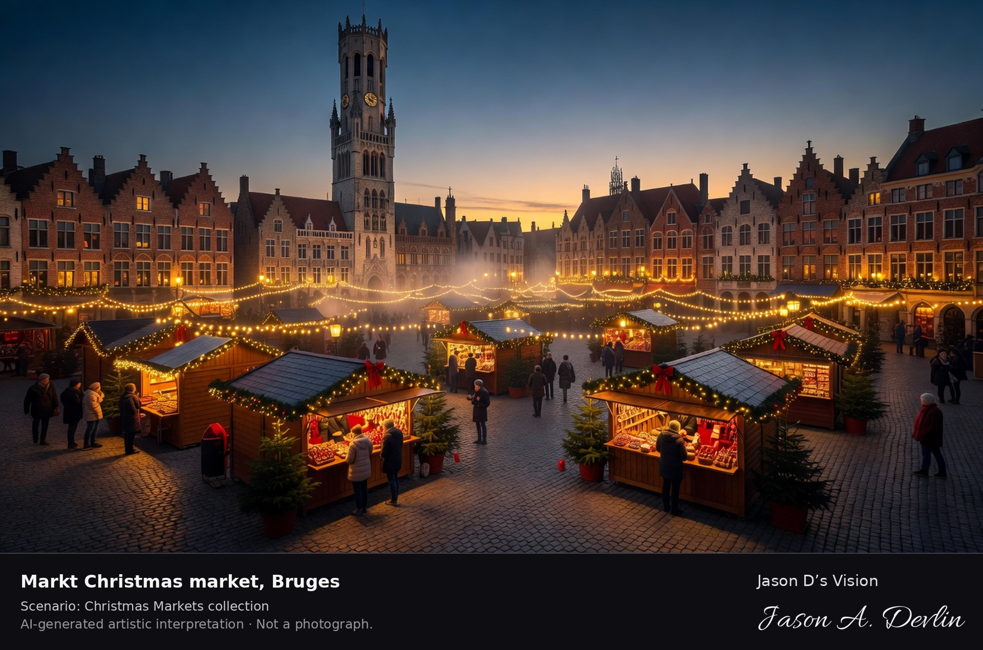 AI-generated artistic interpretation of Markt Christmas market, Bruges, Belgium.
