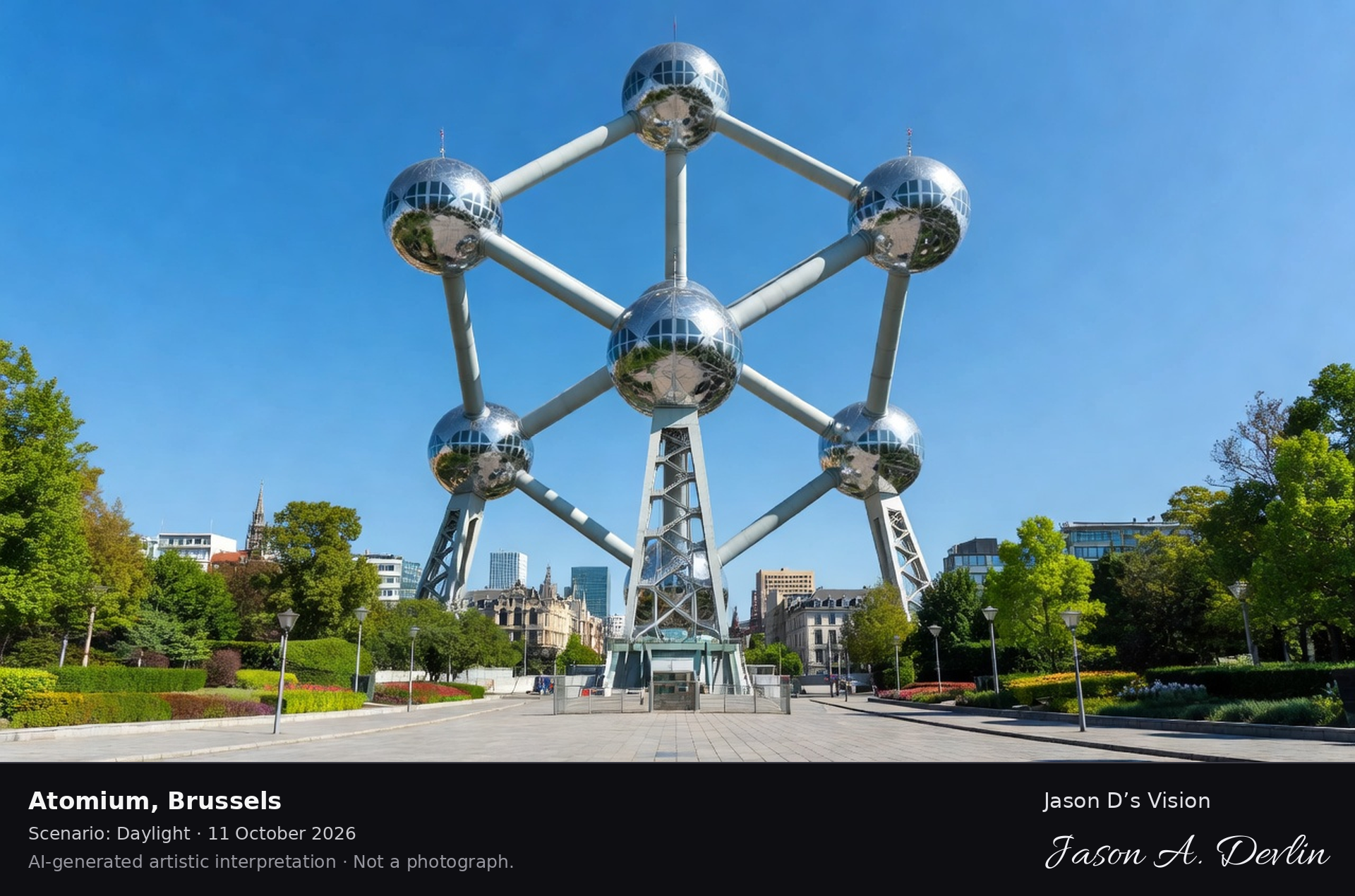 AI-generated artistic interpretation of Atomium, Brussels, Belgium.