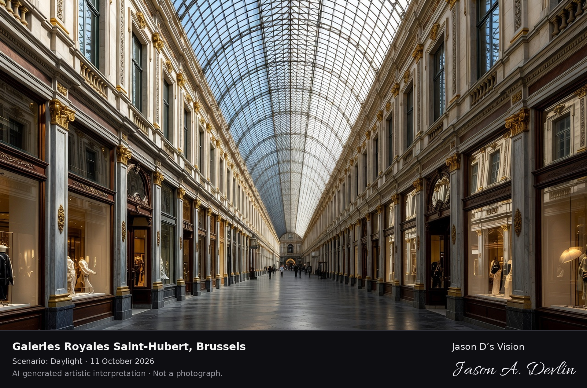 AI-generated artistic interpretation of Galeries Royales Saint-Hubert, Brussels, Belgium.