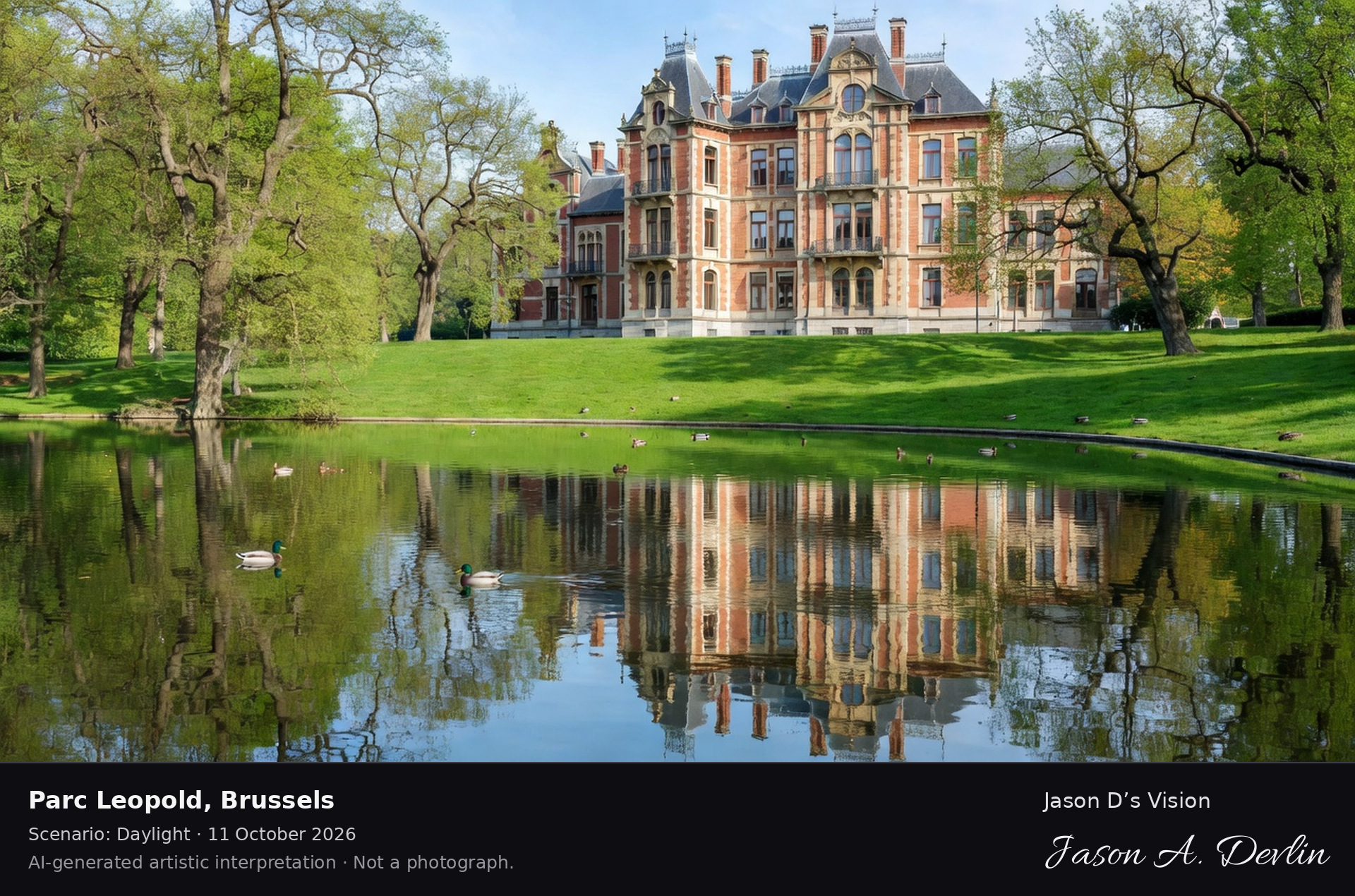 AI-generated artistic interpretation of Parc Leopold, Brussels, Belgium.