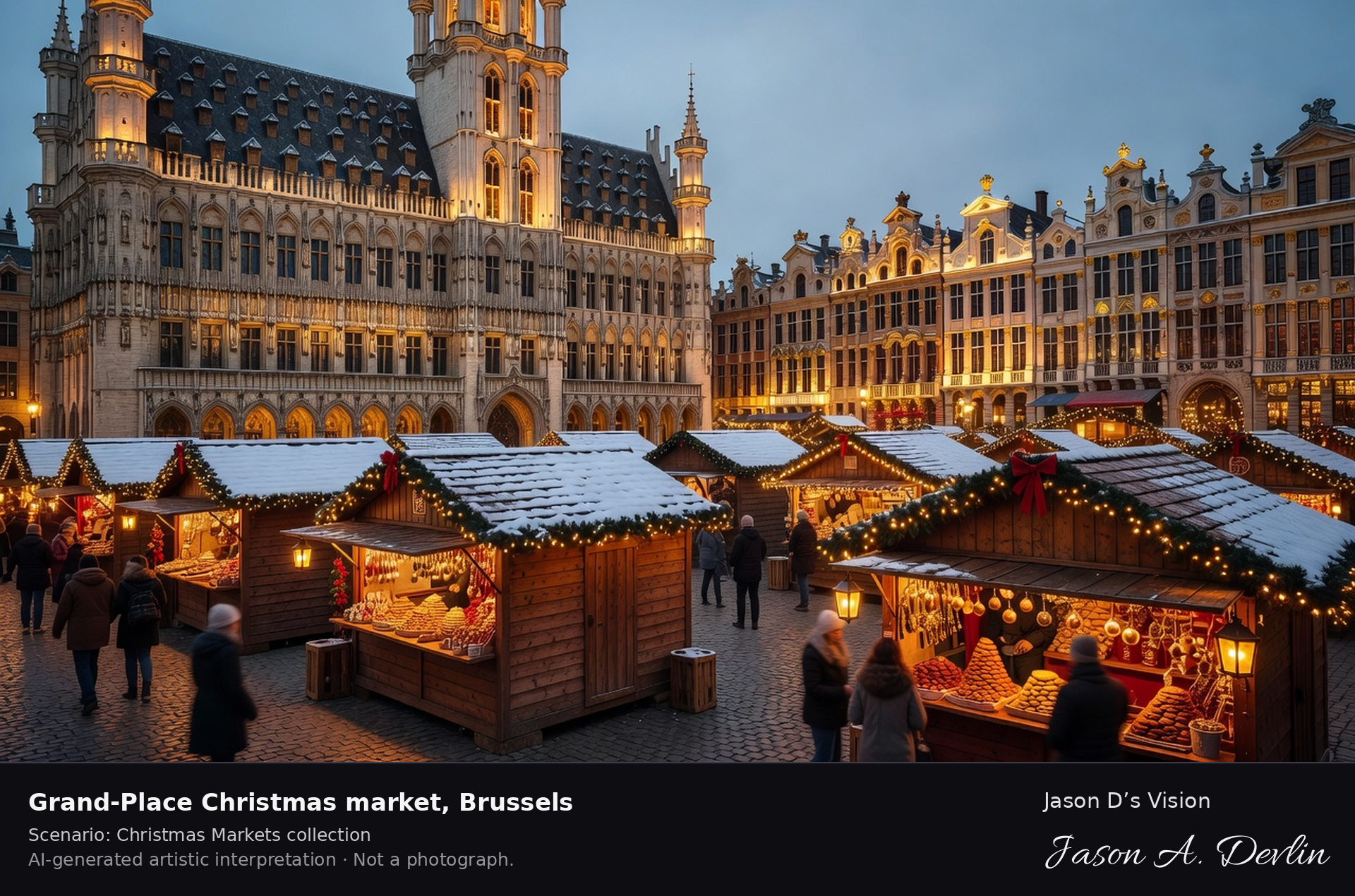 AI-generated artistic interpretation of Grand-Place Christmas market, Brussels, Belgium.