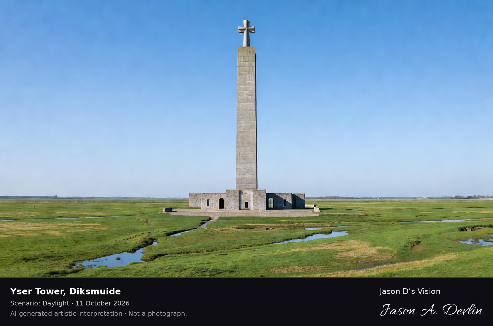 AI-generated artistic interpretation of Yser Tower, Diksmuide, Belgium.