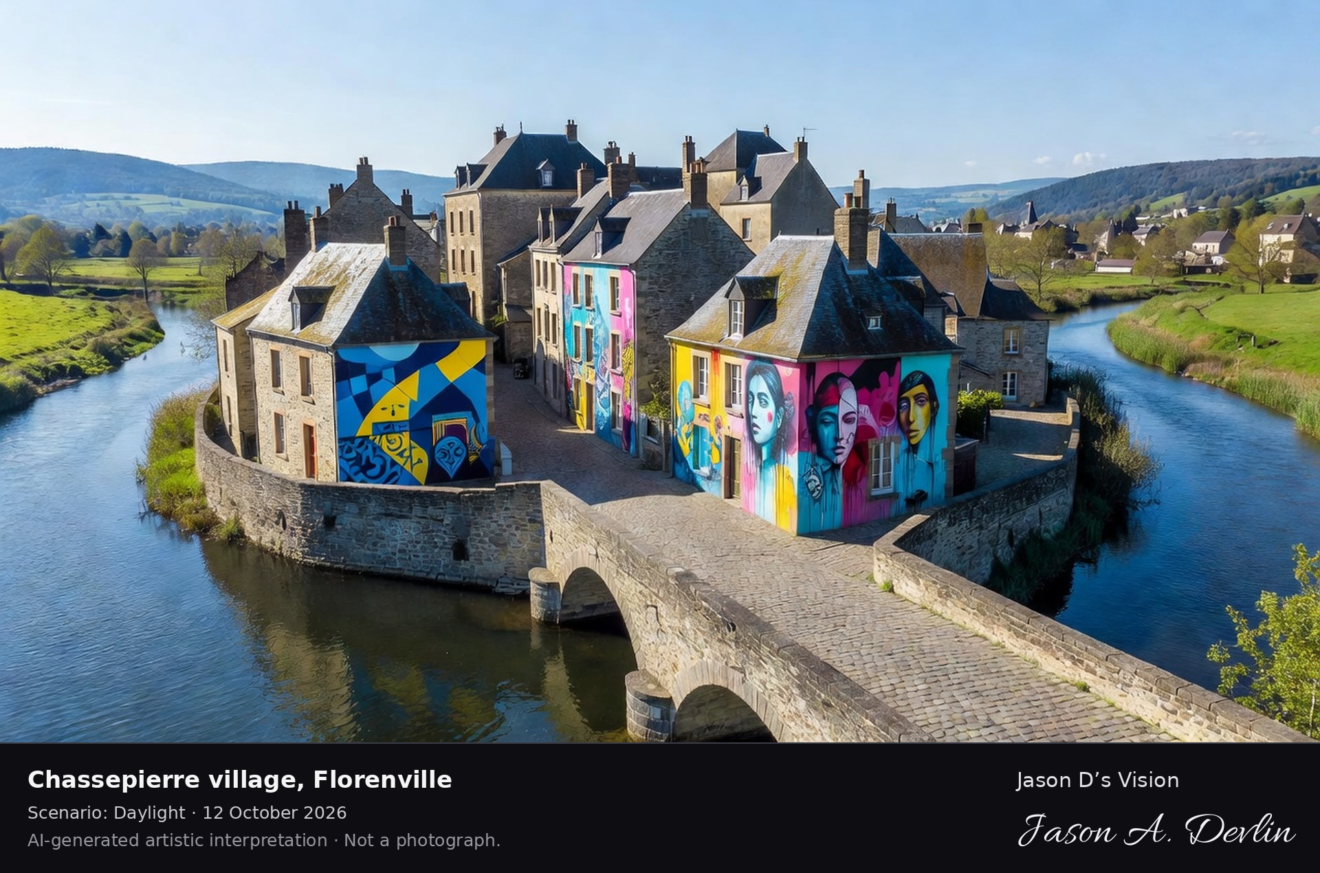 AI-generated artistic interpretation of Chassepierre village, Florenville, Belgium.