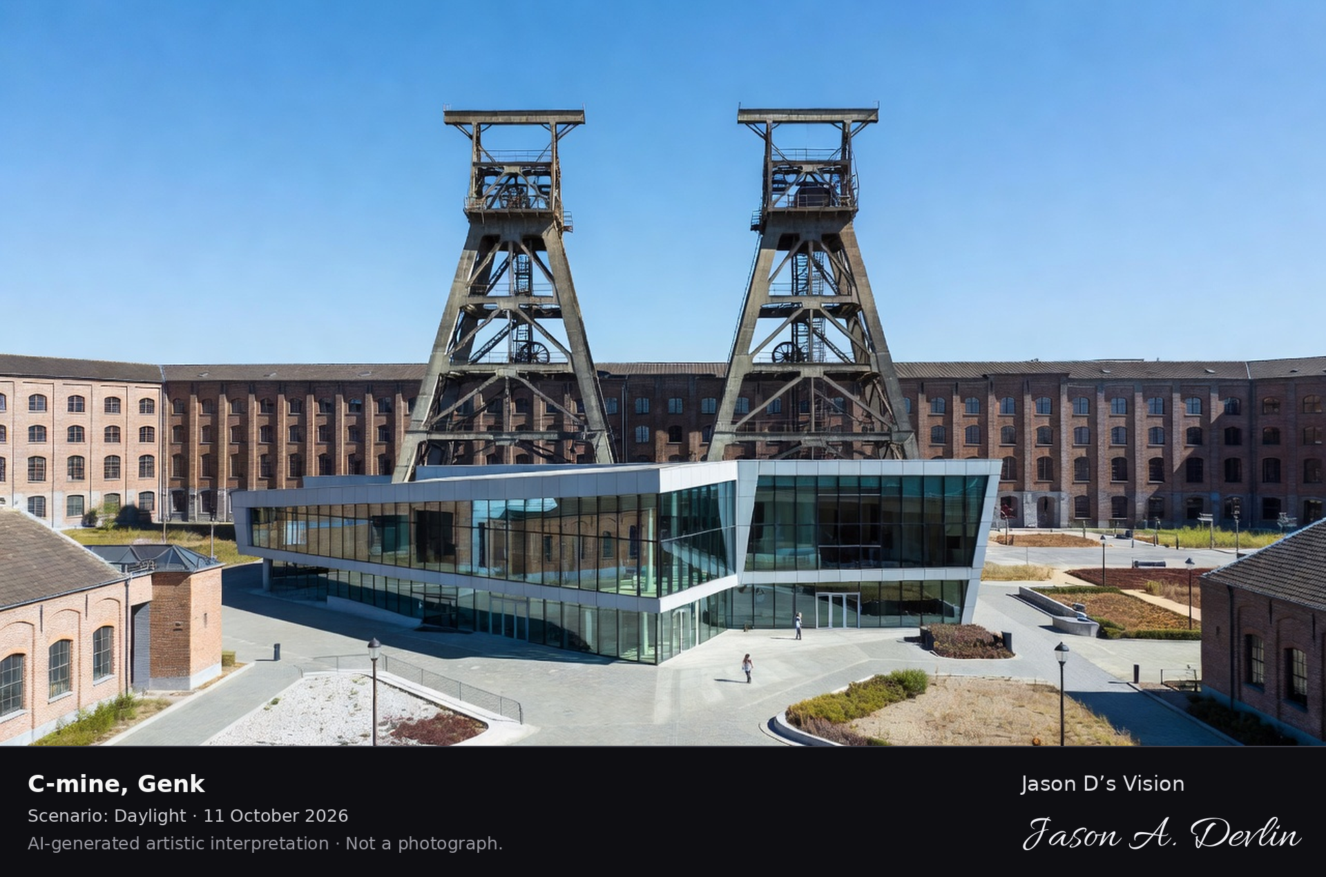 AI-generated artistic interpretation of C-mine, Genk, Belgium.