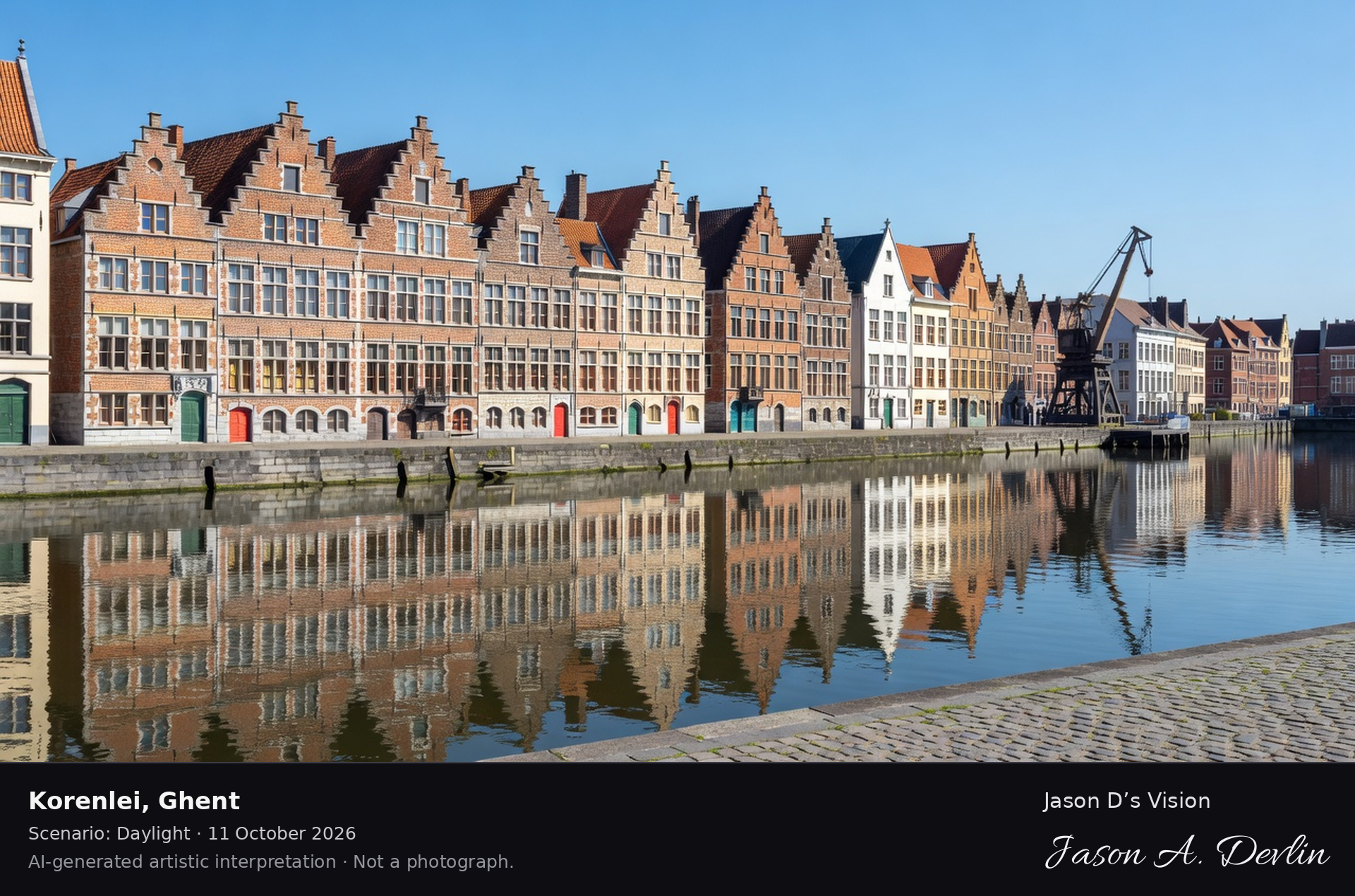 AI-generated artistic interpretation of Korenlei, Ghent, Belgium.