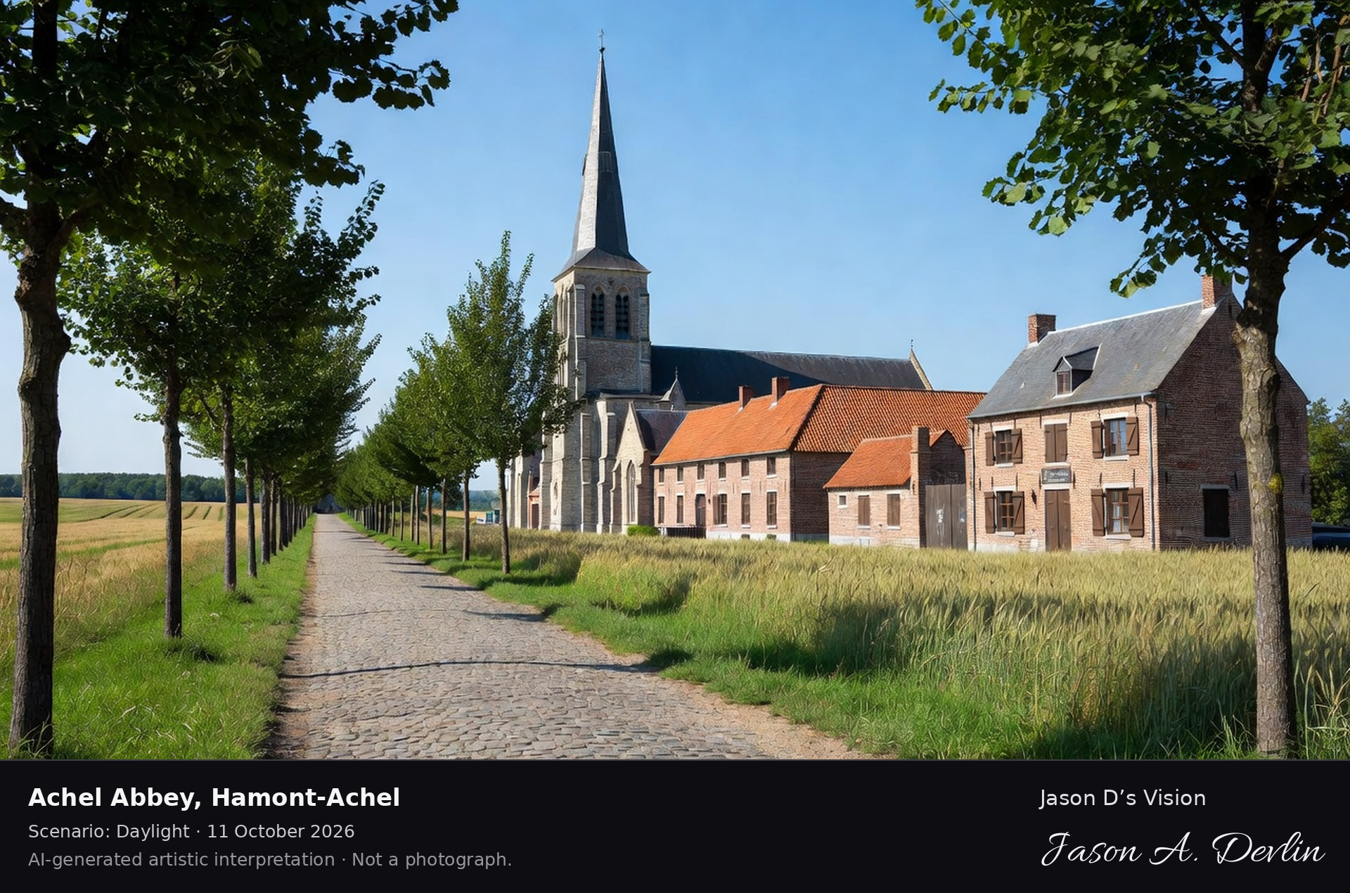 AI-generated artistic interpretation of Achel Abbey, Hamont-Achel, Belgium.