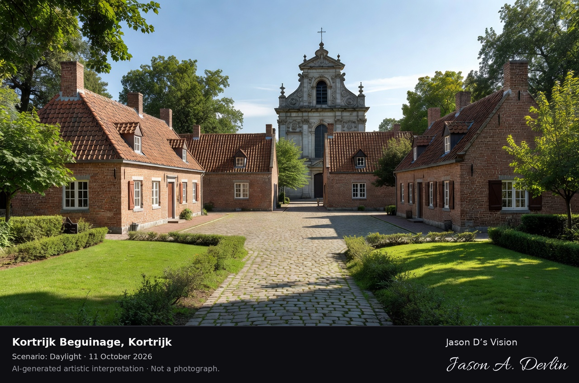 AI-generated artistic interpretation of Kortrijk Beguinage, Kortrijk, Belgium.