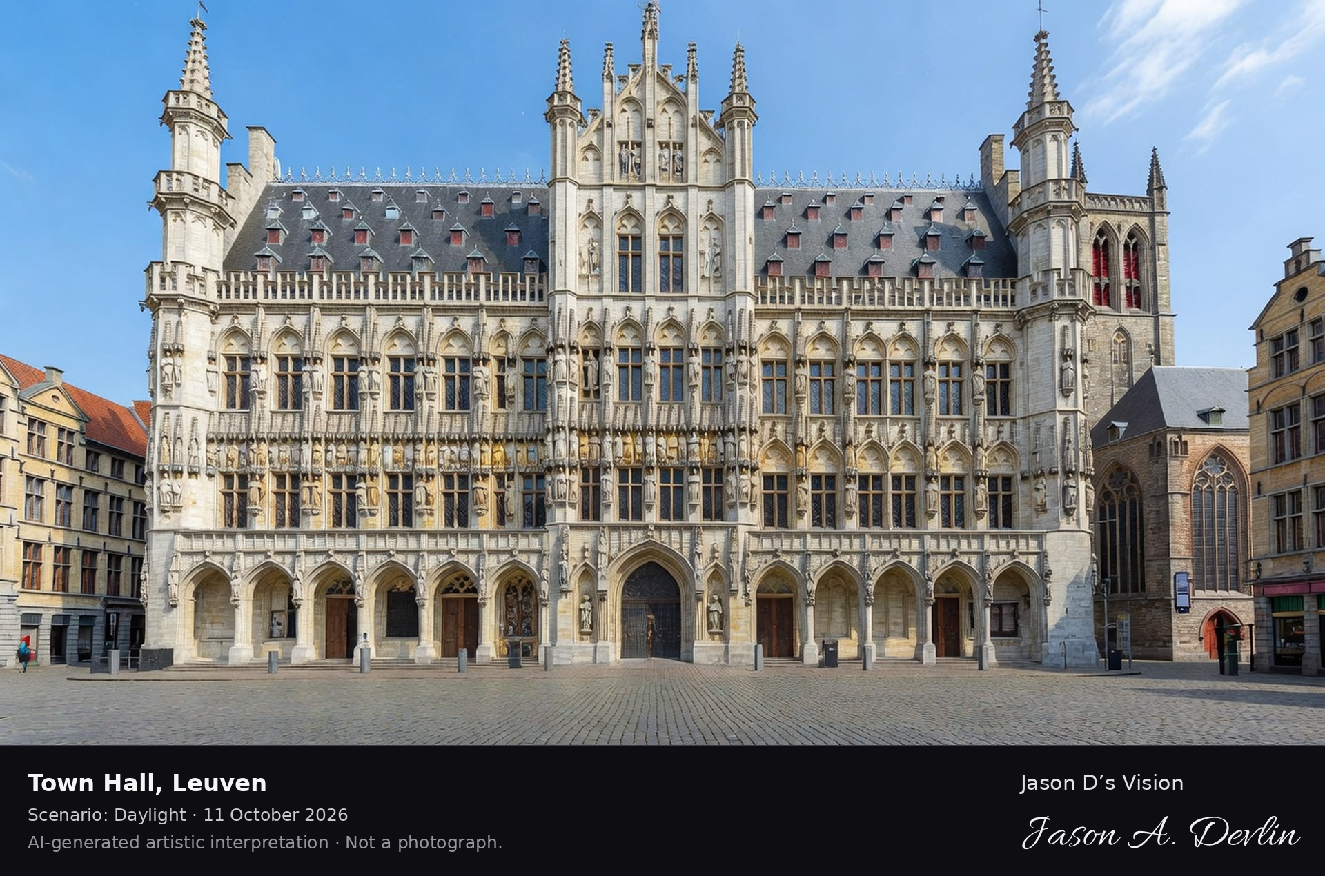 AI-generated artistic interpretation of Town Hall, Leuven, Belgium.