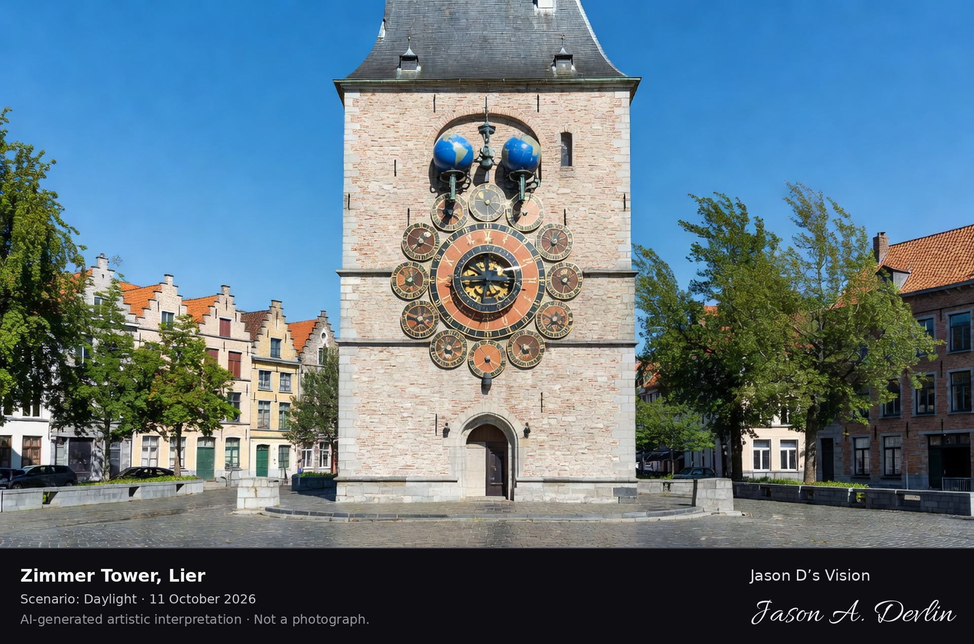 AI-generated artistic interpretation of Zimmer Tower, Lier, Belgium.