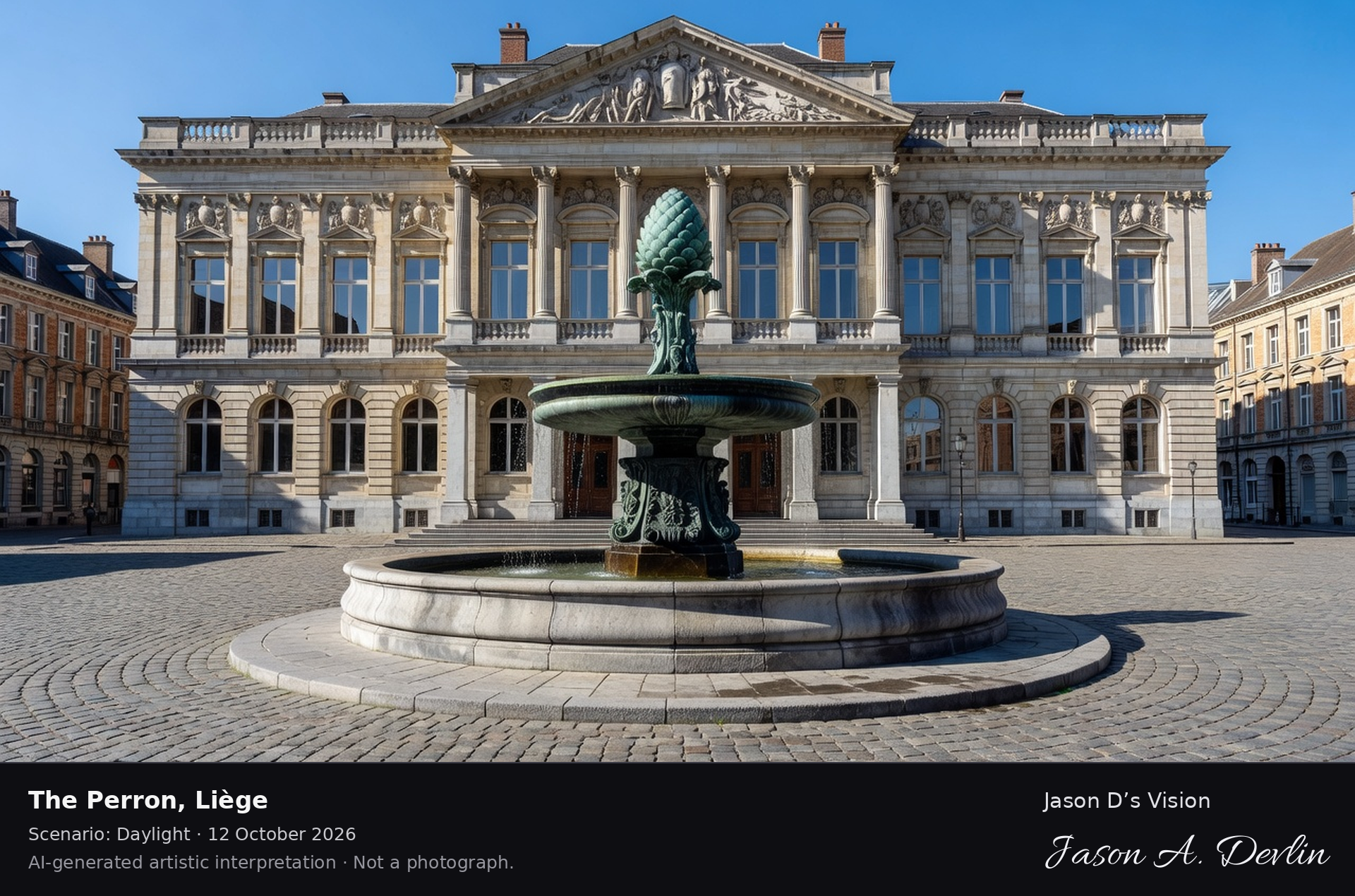 AI-generated artistic interpretation of The Perron, Liège, Belgium.