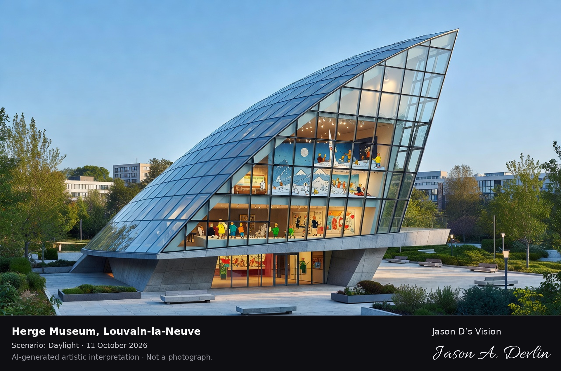 AI-generated artistic interpretation of Herge Museum, Louvain-la-Neuve, Belgium.