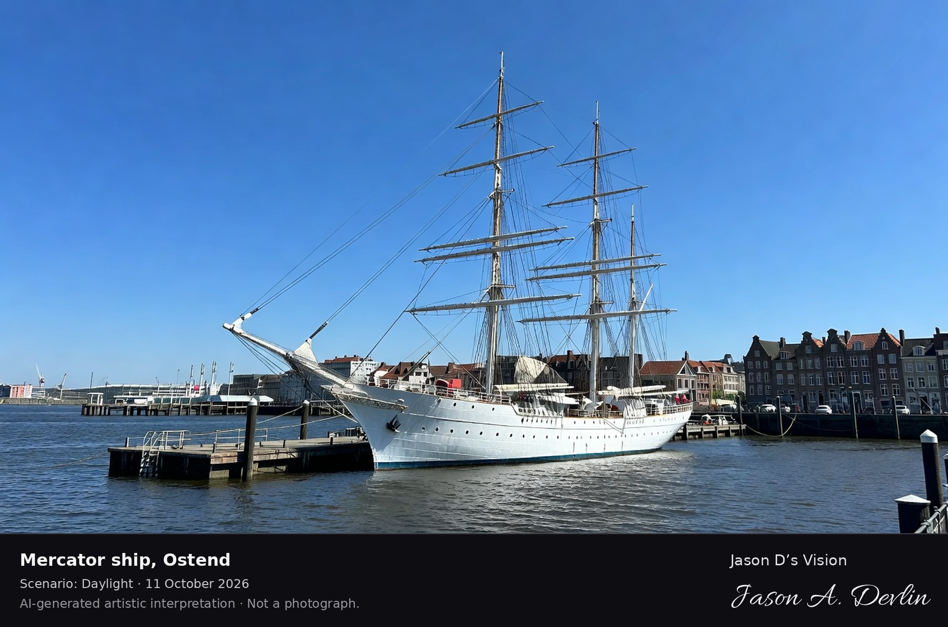 AI-generated artistic interpretation of Mercator ship, Ostend, Belgium.