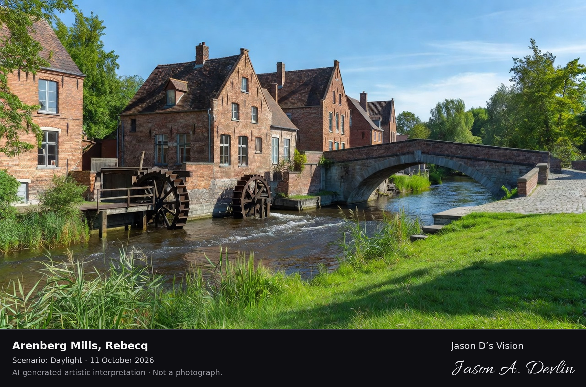 AI-generated artistic interpretation of Arenberg Mills, Rebecq, Belgium.