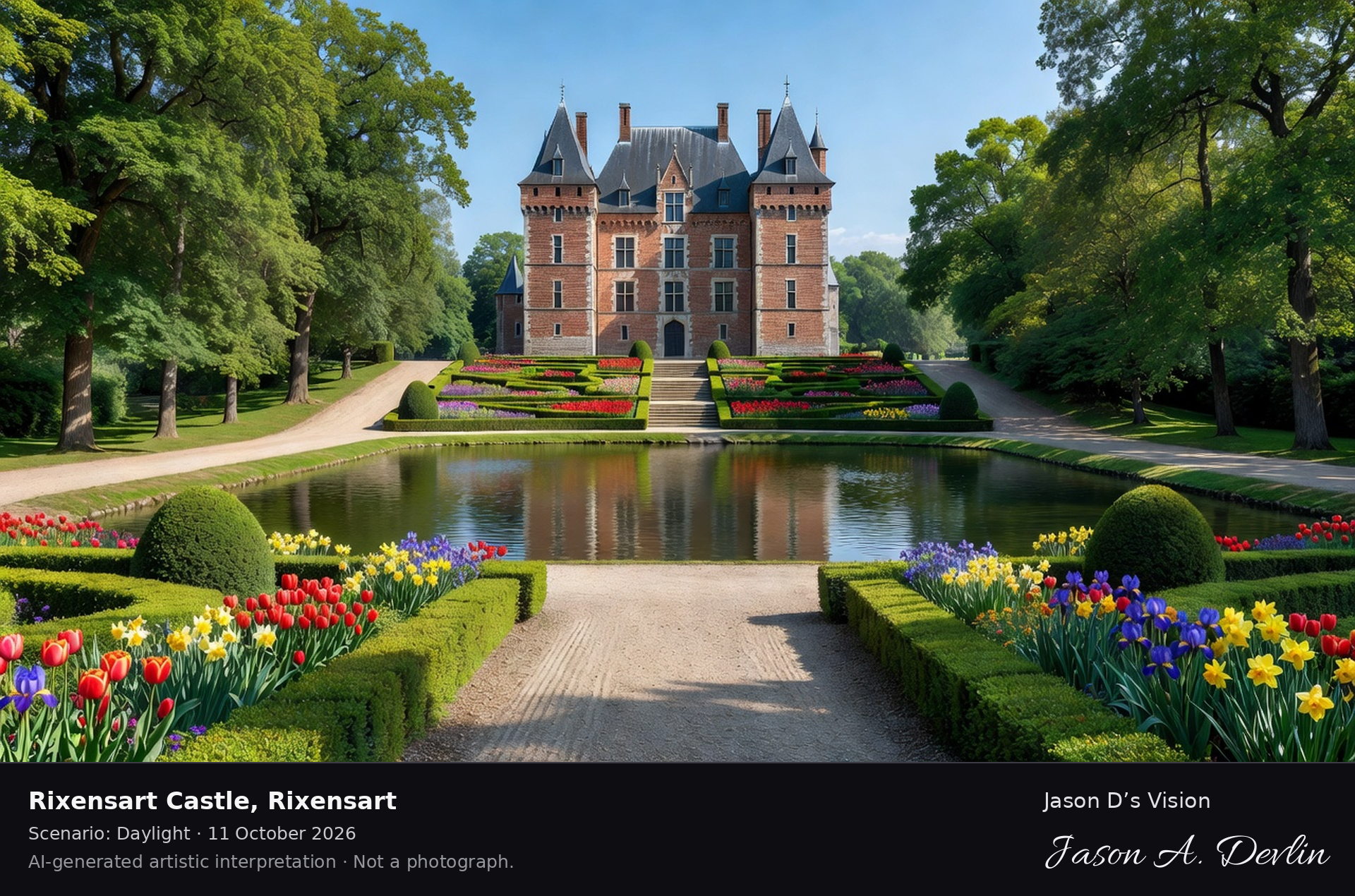 AI-generated artistic interpretation of Rixensart Castle, Rixensart, Belgium.
