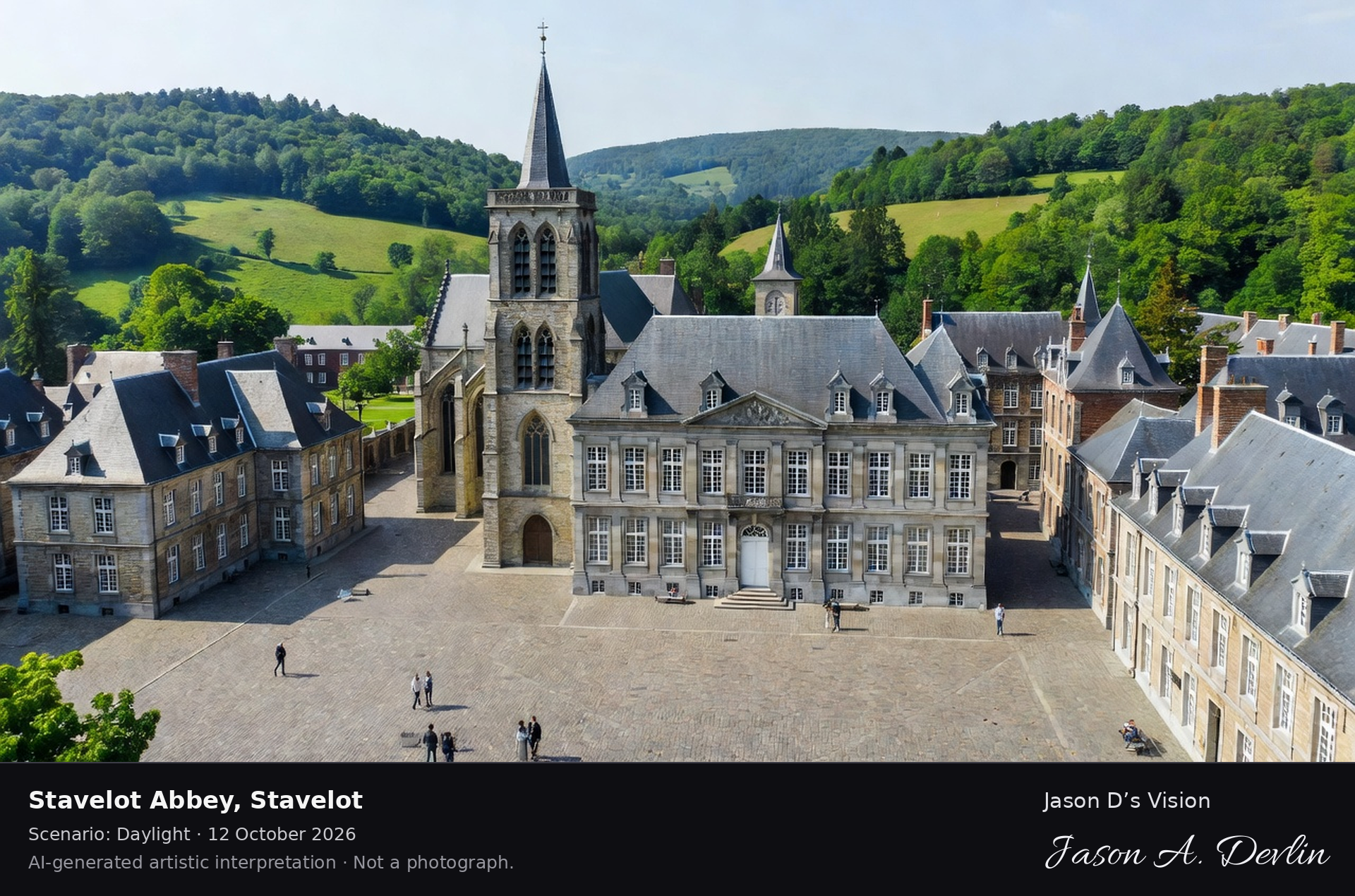 AI-generated artistic interpretation of Stavelot Abbey, Stavelot, Belgium.