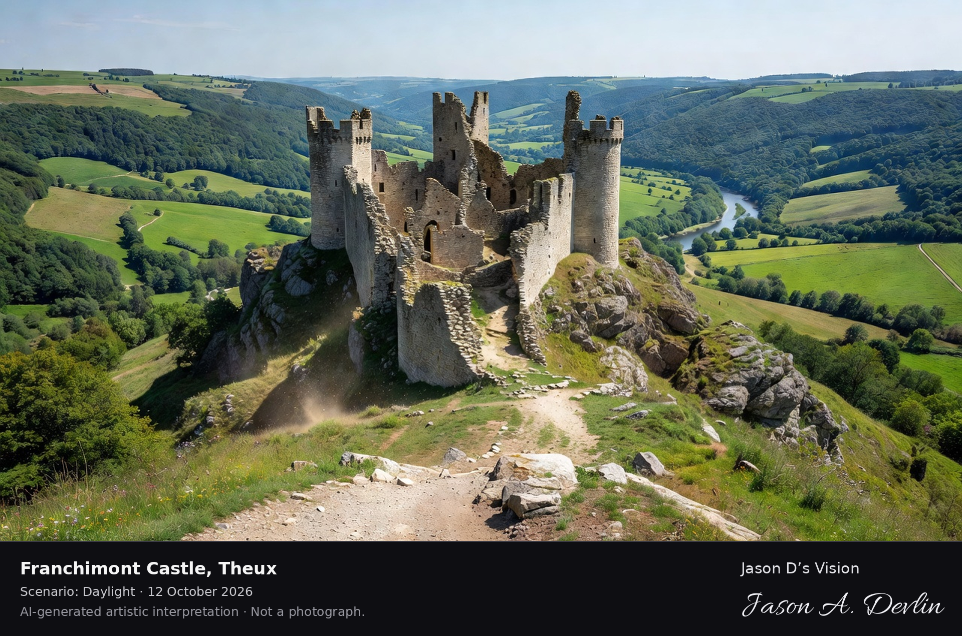AI-generated artistic interpretation of Franchimont Castle, Theux, Belgium.