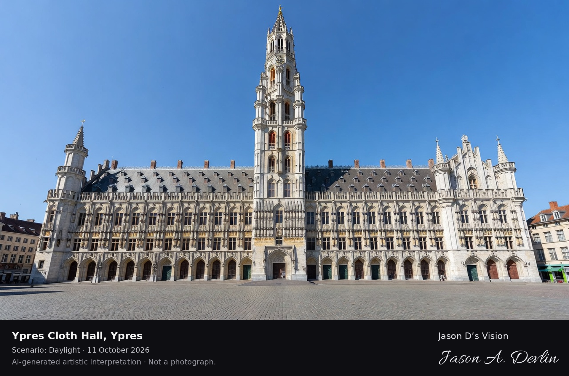 AI-generated artistic interpretation of Ypres Cloth Hall, Ypres, Belgium.
