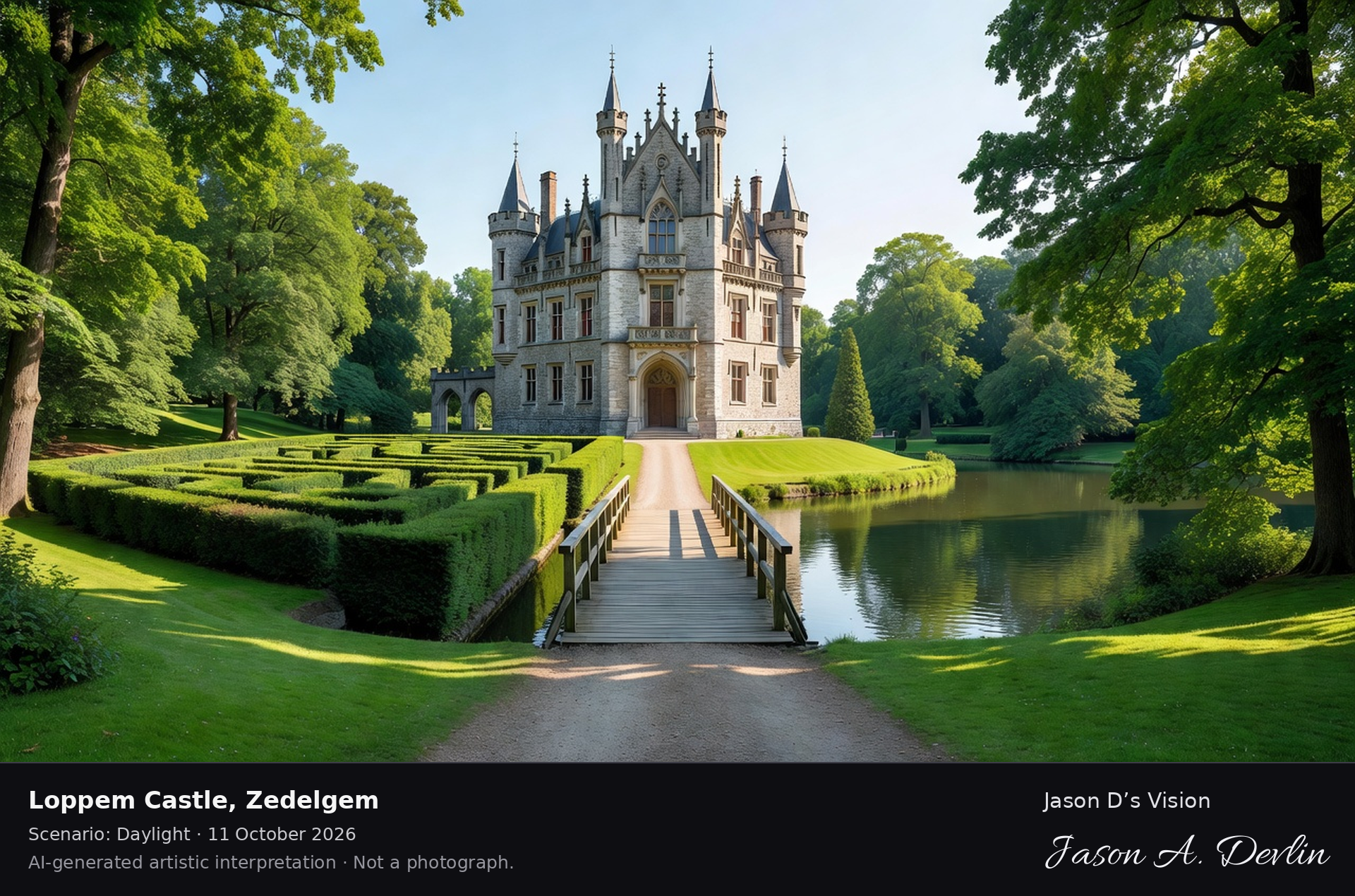 AI-generated artistic interpretation of Loppem Castle, Zedelgem, Belgium.